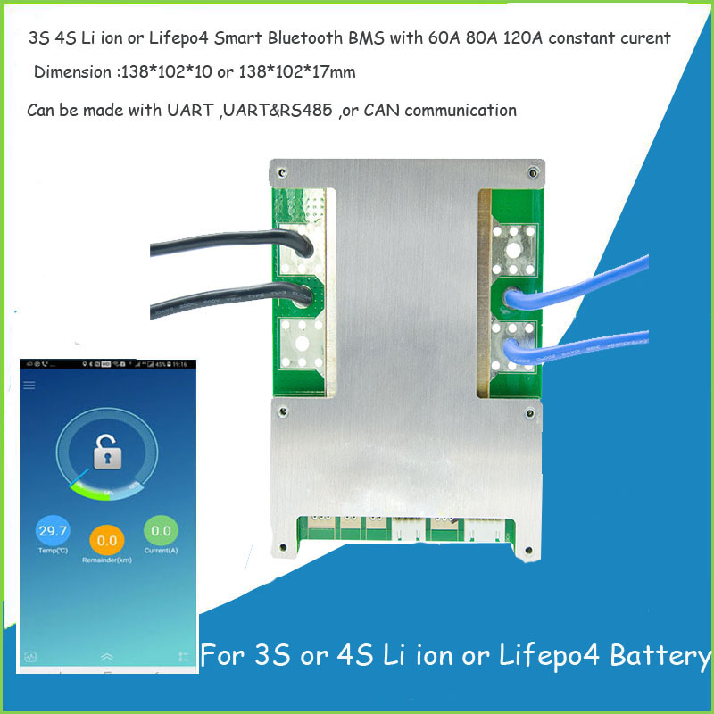 4S or 3S 12V Li ion or Lifepo4 Battery smart BMS with Bluetooth