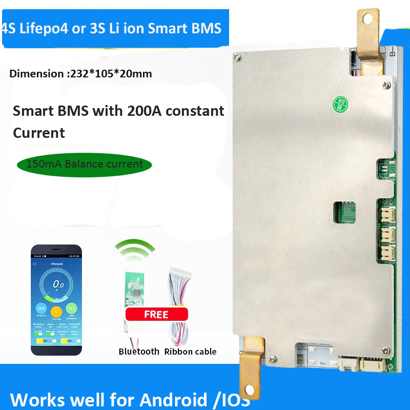 4S 200A BMS Lifepo4 Battery 3S 12V Li-Ion Battery Smart Balance Protection  Board With Bluetooth Uart – LLT POWER ELECTRONIC